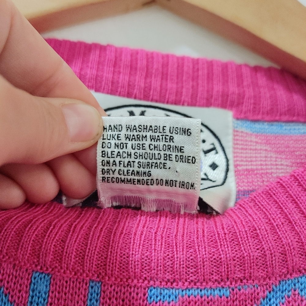 Summit Country Vintage Sweater Wool Blend Pink Blue‎ Western Star Neon Ski Large - Picture 7 of 7